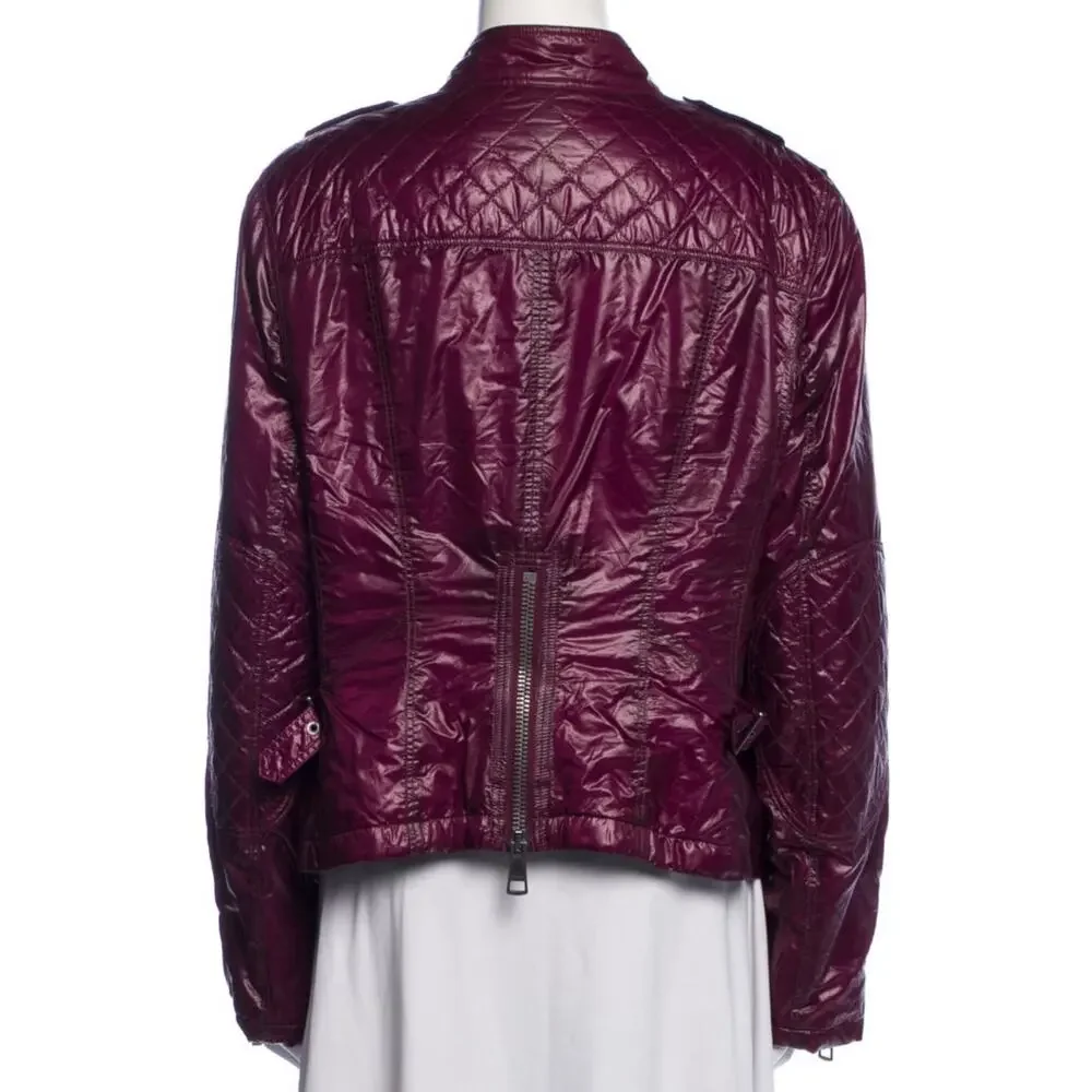 Burberry Brit Quilted Jacket Motorcycle Moto Plum Gunmetal Hardware US 14 - Picture 16 of 16